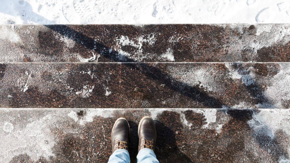 Ice melting salt on stairs