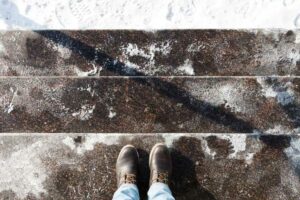 Ice melting salt on stairs